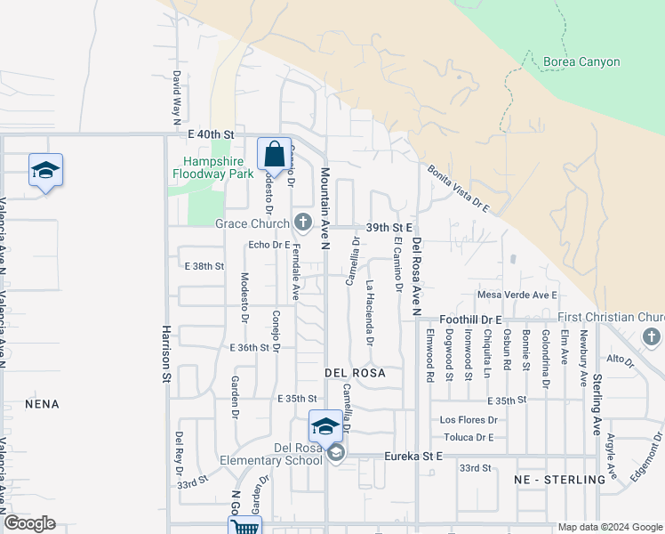 map of restaurants, bars, coffee shops, grocery stores, and more near in San Bernardino
