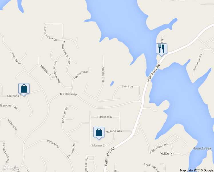 map of restaurants, bars, coffee shops, grocery stores, and more near 608 Apache Trail in Woodstock