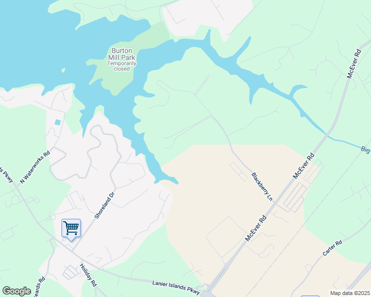 map of restaurants, bars, coffee shops, grocery stores, and more near 5040 Blackberry Lane in Buford