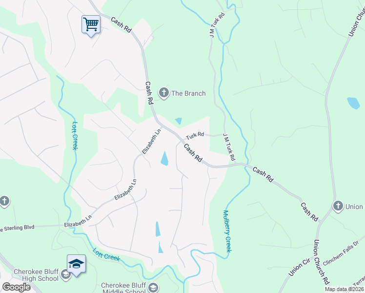 map of restaurants, bars, coffee shops, grocery stores, and more near 5170 Cash Road in Flowery Branch
