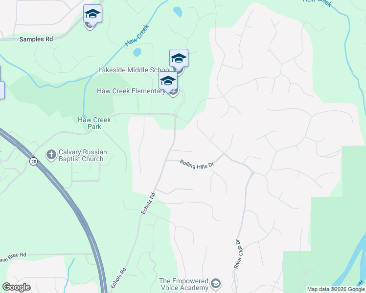 map of restaurants, bars, coffee shops, grocery stores, and more near 2675 Echols Road in Cumming