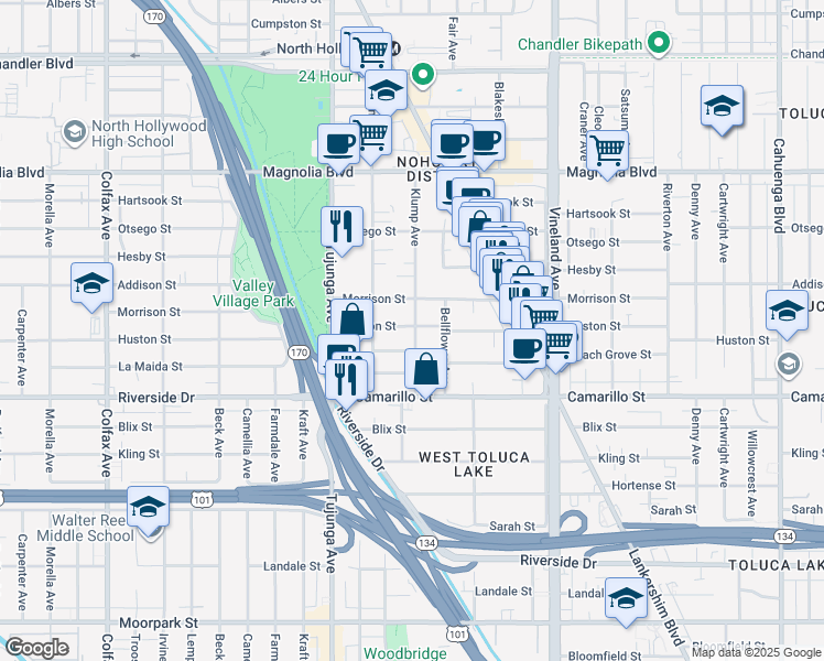 map of restaurants, bars, coffee shops, grocery stores, and more near in Los Angeles