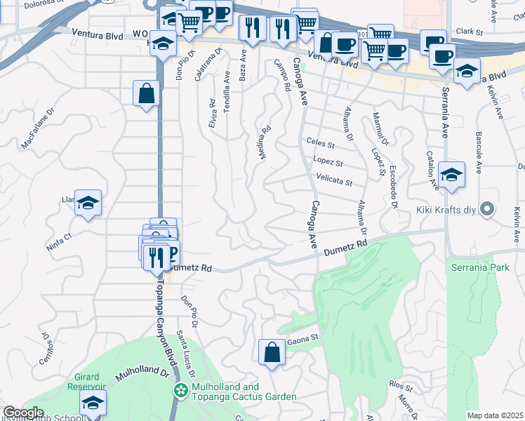 map of restaurants, bars, coffee shops, grocery stores, and more near 5015 Campo Road in Los Angeles