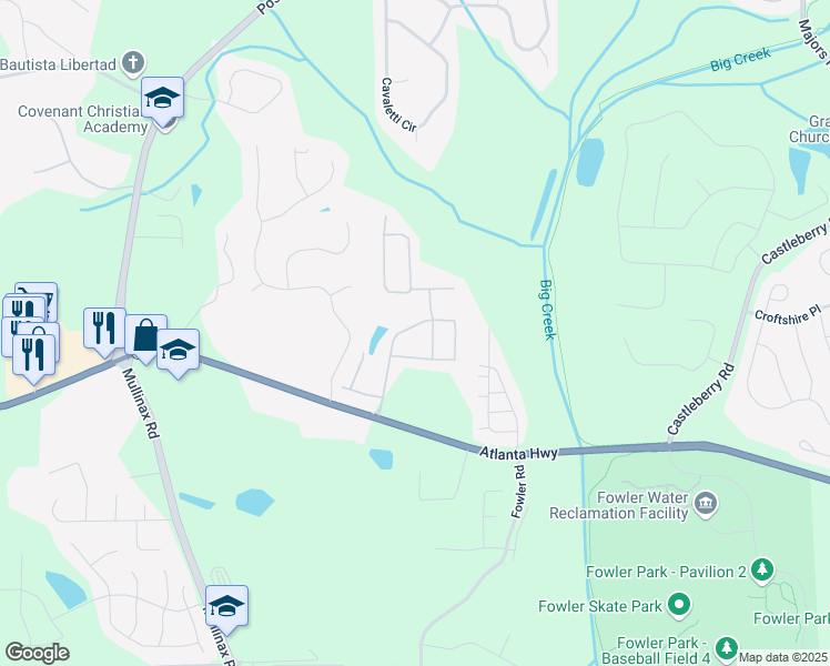 map of restaurants, bars, coffee shops, grocery stores, and more near 4840 Waterbrooke Crossing in Alpharetta