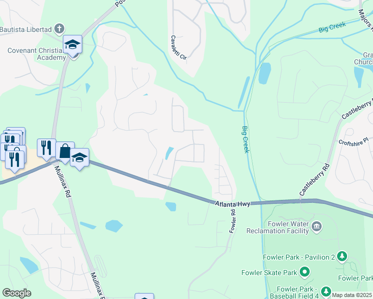 map of restaurants, bars, coffee shops, grocery stores, and more near 4840 Waterbrooke Crossing in Alpharetta