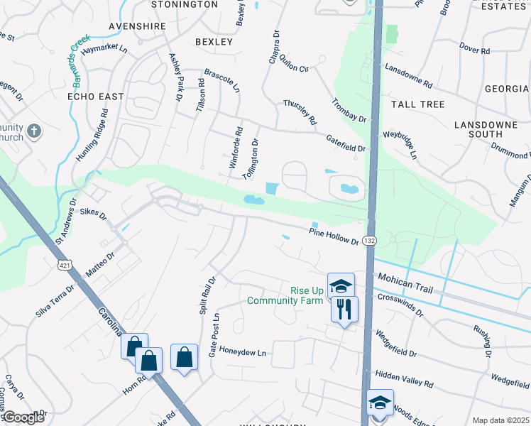 map of restaurants, bars, coffee shops, grocery stores, and more near 4501 Pine Hollow Drive in Wilmington