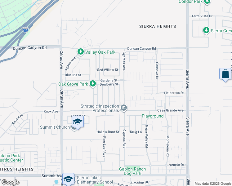 map of restaurants, bars, coffee shops, grocery stores, and more near 5228 Collard Avenue in Fontana