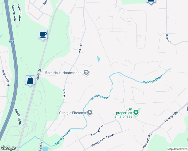 map of restaurants, bars, coffee shops, grocery stores, and more near 289 Barn Road in Canton