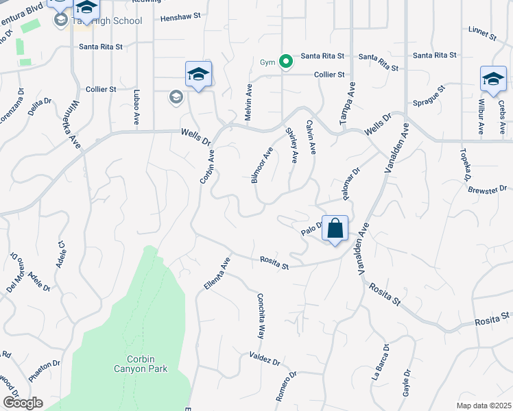 map of restaurants, bars, coffee shops, grocery stores, and more near 4937 Calvin Avenue in Los Angeles