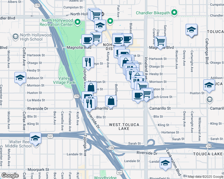 map of restaurants, bars, coffee shops, grocery stores, and more near in Los Angeles