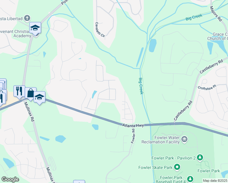 map of restaurants, bars, coffee shops, grocery stores, and more near 5115 Breezewood Circle in Alpharetta