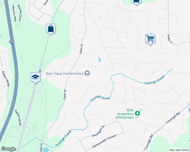 map of restaurants, bars, coffee shops, grocery stores, and more near 289 Barn Road in Canton