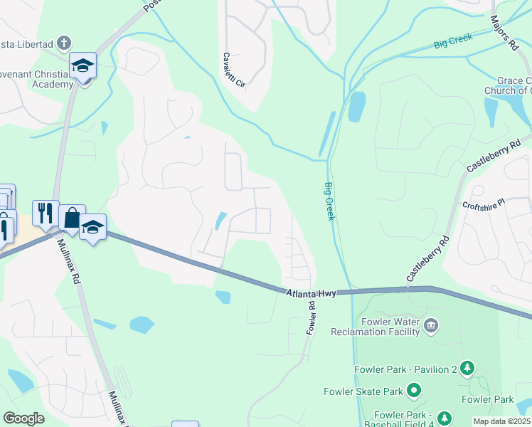map of restaurants, bars, coffee shops, grocery stores, and more near 5115 Breezewood Circle in Alpharetta
