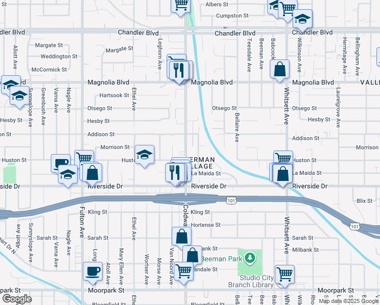 map of restaurants, bars, coffee shops, grocery stores, and more near in Los Angeles