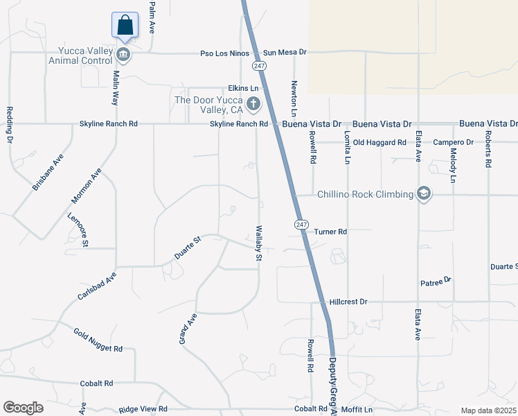 map of restaurants, bars, coffee shops, grocery stores, and more near Wallaby Street in Yucca Valley