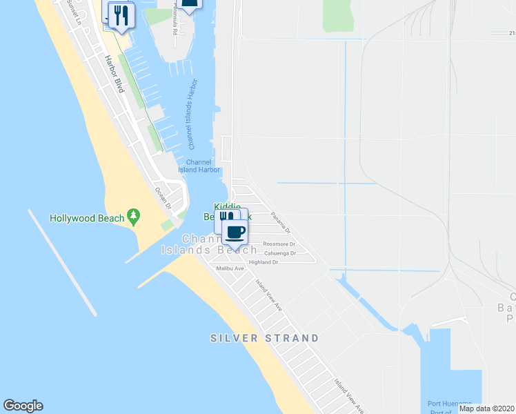 map of restaurants, bars, coffee shops, grocery stores, and more near 344 Sunset Drive in Oxnard