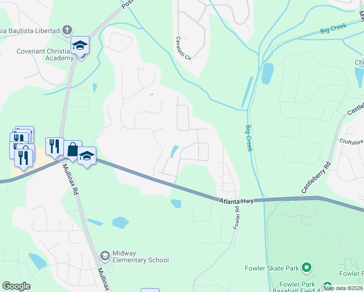 map of restaurants, bars, coffee shops, grocery stores, and more near 4735 Waterbrooke Crossing in Alpharetta
