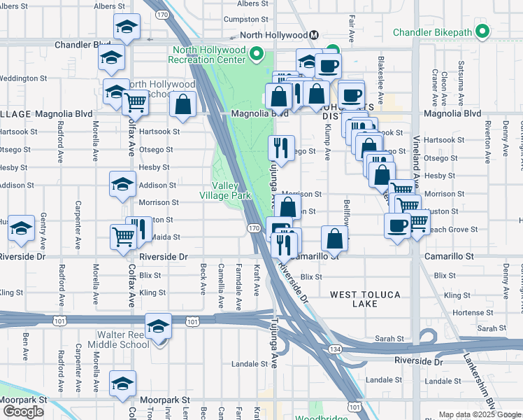 map of restaurants, bars, coffee shops, grocery stores, and more near in Los Angeles