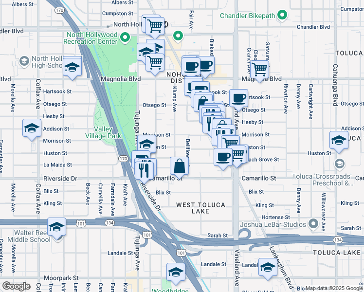 map of restaurants, bars, coffee shops, grocery stores, and more near in Los Angeles