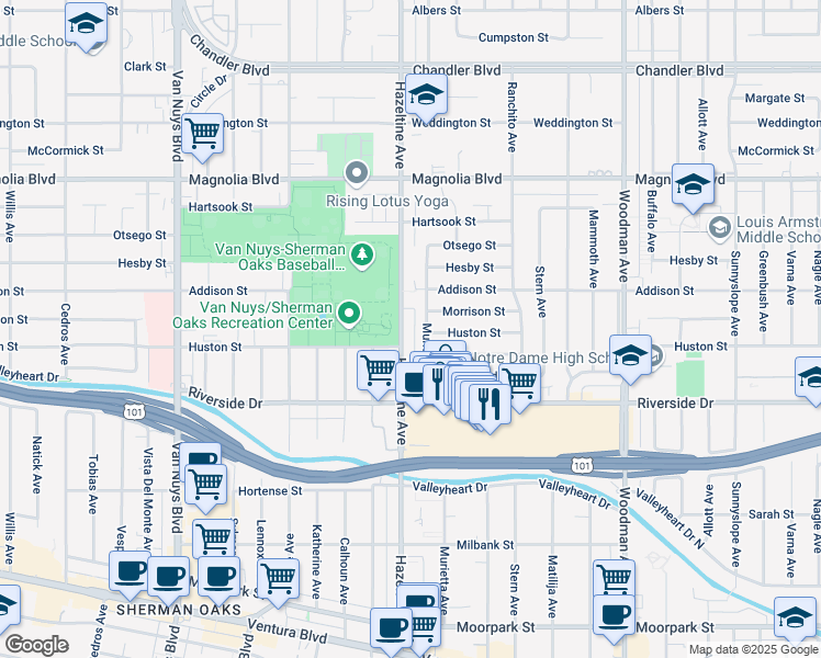 map of restaurants, bars, coffee shops, grocery stores, and more near in Los Angeles