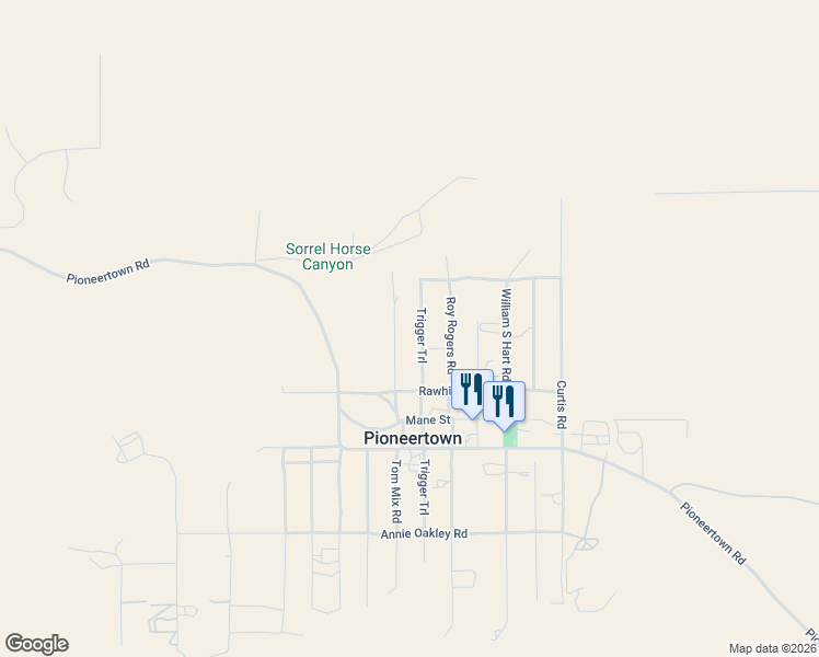 map of restaurants, bars, coffee shops, grocery stores, and more near 5175 Tom Mix Road in Pioneertown