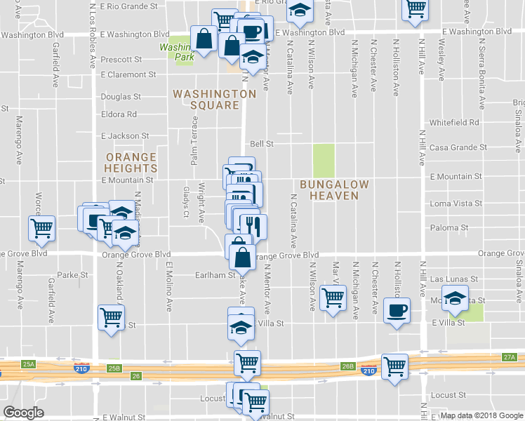 map of restaurants, bars, coffee shops, grocery stores, and more near 815 North Mentor Avenue in Pasadena