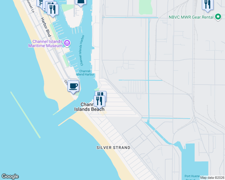map of restaurants, bars, coffee shops, grocery stores, and more near 2825 Panama Drive in Oxnard