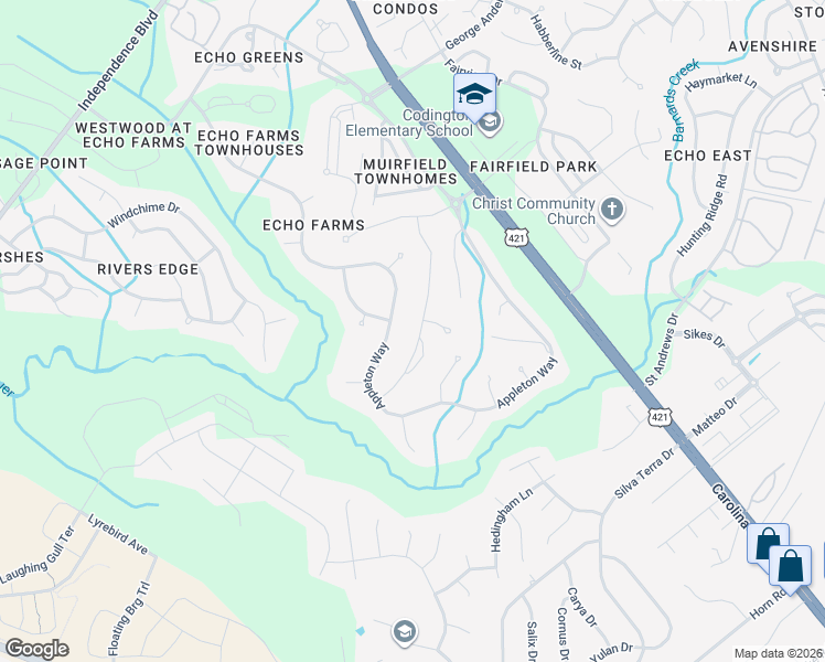 map of restaurants, bars, coffee shops, grocery stores, and more near 4109 Appleton Way in Wilmington