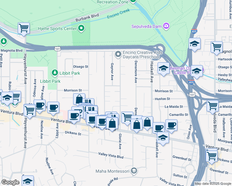 map of restaurants, bars, coffee shops, grocery stores, and more near 15916 Daniel Lane in Los Angeles