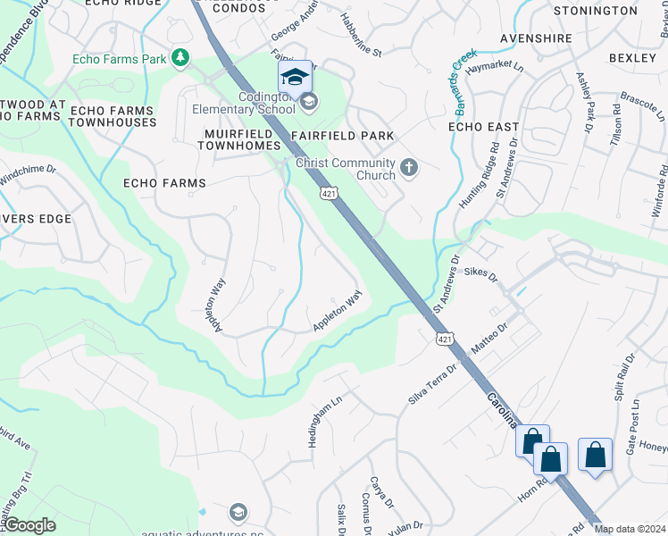 map of restaurants, bars, coffee shops, grocery stores, and more near 4311 Appleton Way in Wilmington