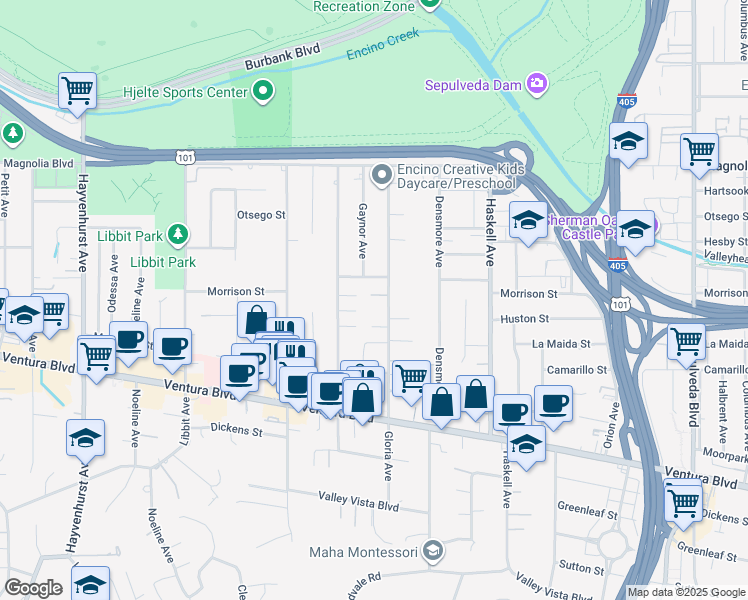 map of restaurants, bars, coffee shops, grocery stores, and more near 15916 Daniel Lane in Los Angeles