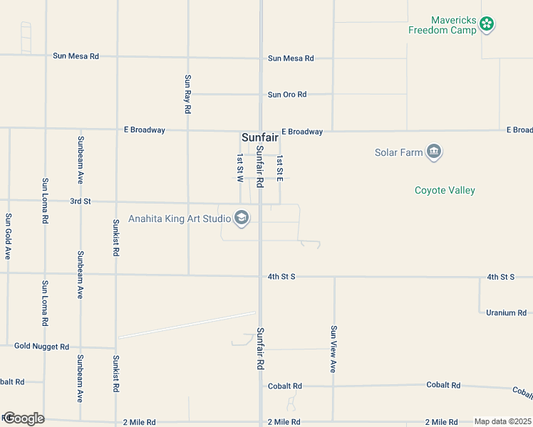 map of restaurants, bars, coffee shops, grocery stores, and more near 5125 Sunfair Road in Joshua Tree