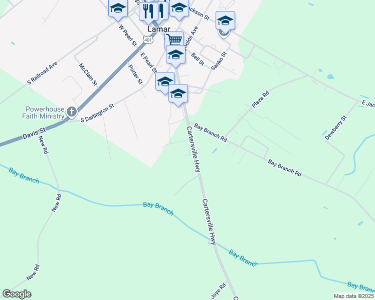 map of restaurants, bars, coffee shops, grocery stores, and more near 400 Cartersville Highway in Lamar