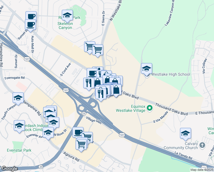 map of restaurants, bars, coffee shops, grocery stores, and more near 4000 E Thousand Oaks Blvd in Thousand Oaks