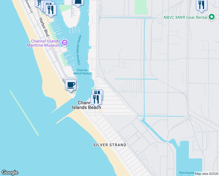 map of restaurants, bars, coffee shops, grocery stores, and more near 2825 Panama Drive in Oxnard