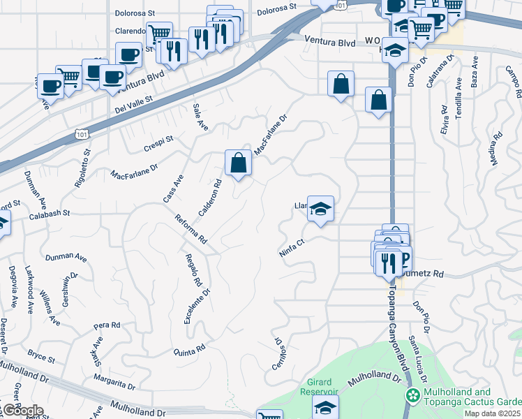 map of restaurants, bars, coffee shops, grocery stores, and more near 5023 Cerrillos Drive in Los Angeles