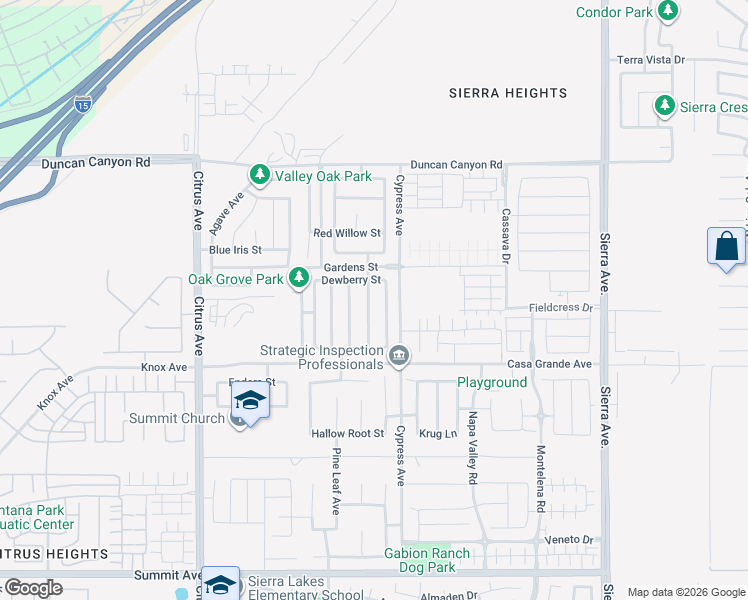 map of restaurants, bars, coffee shops, grocery stores, and more near 5228 Collard Avenue in Fontana