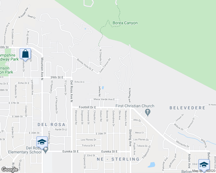 map of restaurants, bars, coffee shops, grocery stores, and more near 3828 Osbun Rd in San Bernardino