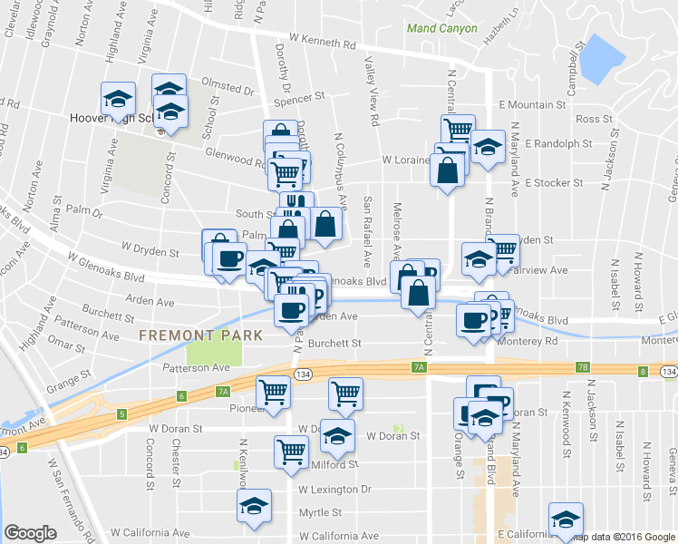 map of restaurants, bars, coffee shops, grocery stores, and more near 400 West Glenoaks Boulevard in Glendale