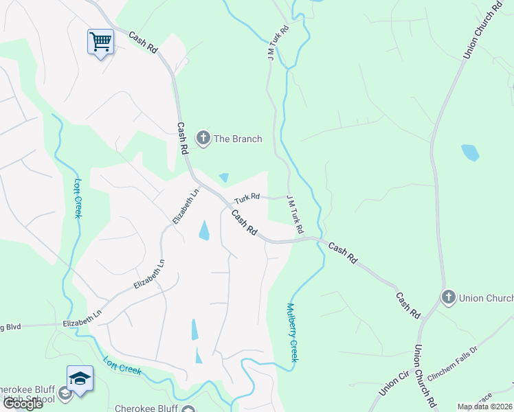 map of restaurants, bars, coffee shops, grocery stores, and more near 4969 Turk Road in Flowery Branch