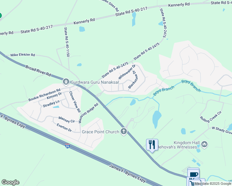 map of restaurants, bars, coffee shops, grocery stores, and more near 214 Whitewater Drive in Irmo