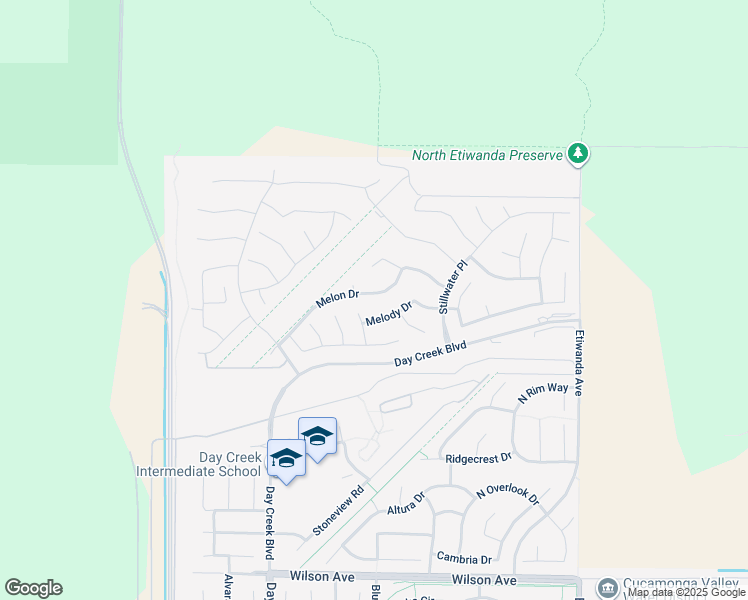 map of restaurants, bars, coffee shops, grocery stores, and more near 12495 Melon Drive in Rancho Cucamonga