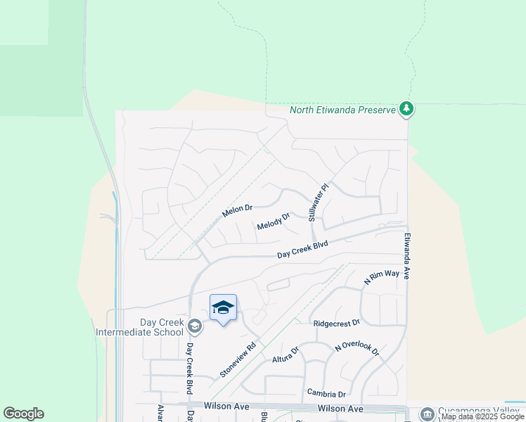 map of restaurants, bars, coffee shops, grocery stores, and more near 12495 Melon Drive in Rancho Cucamonga