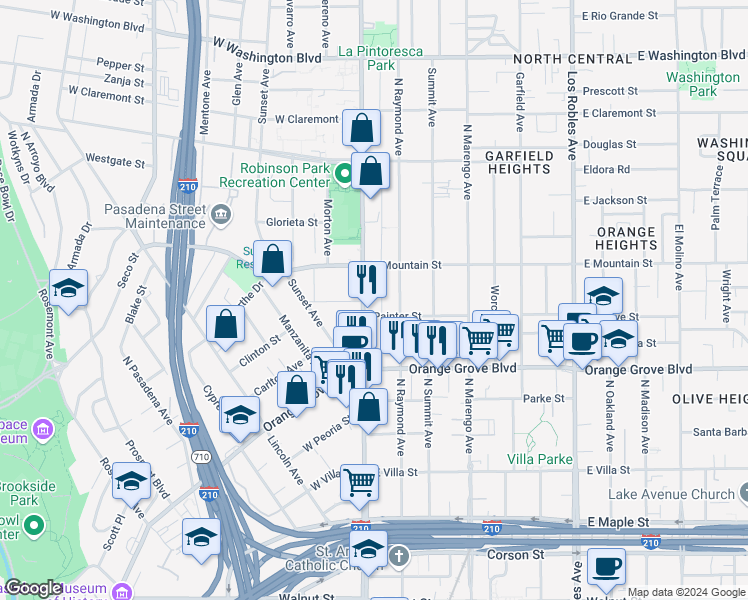 map of restaurants, bars, coffee shops, grocery stores, and more near 834 North Fair Oaks Avenue in Pasadena