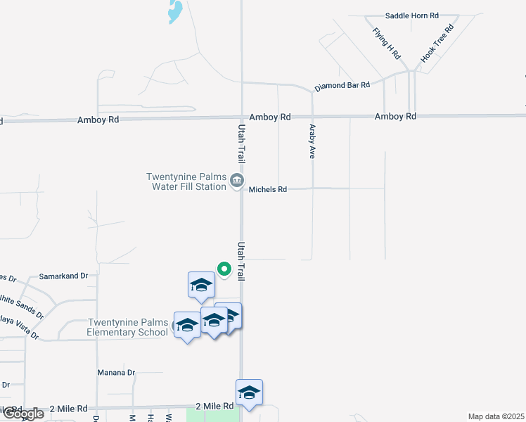 map of restaurants, bars, coffee shops, grocery stores, and more near North Star Avenue in Twentynine Palms