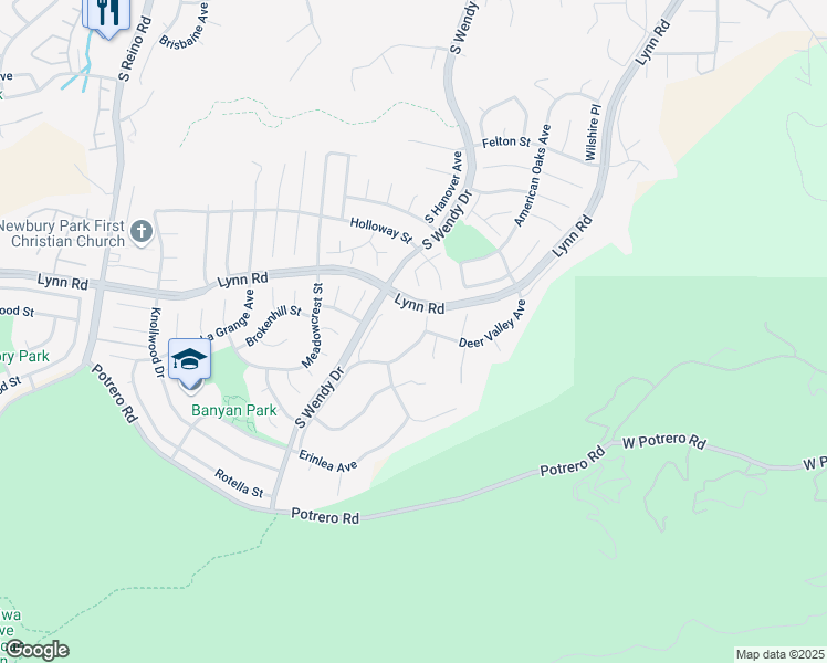 map of restaurants, bars, coffee shops, grocery stores, and more near 930 Prospector Place in Thousand Oaks
