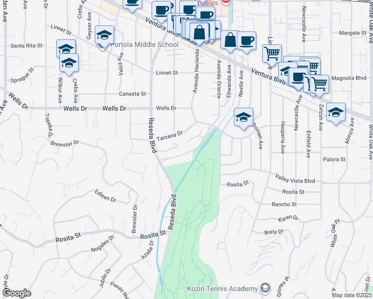 map of restaurants, bars, coffee shops, grocery stores, and more near 4965 Avenida Oriente in Los Angeles