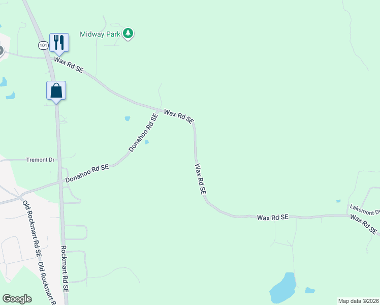 map of restaurants, bars, coffee shops, grocery stores, and more near 660 Wax Road Southeast in Silver Creek