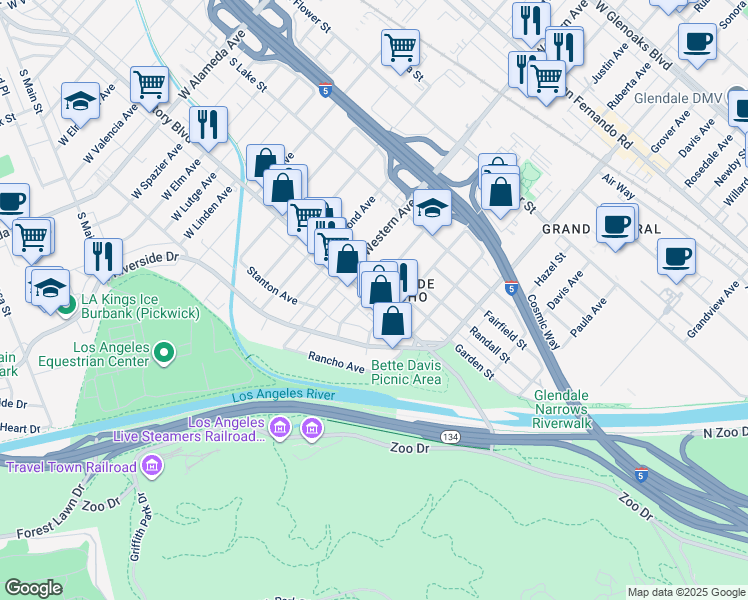 map of restaurants, bars, coffee shops, grocery stores, and more near 313 Winchester Avenue in Glendale
