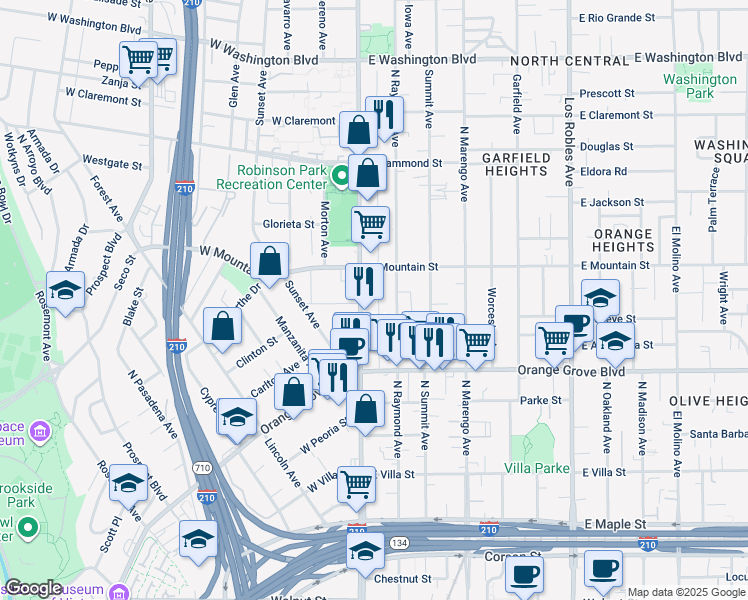 map of restaurants, bars, coffee shops, grocery stores, and more near 834 North Fair Oaks Avenue in Pasadena